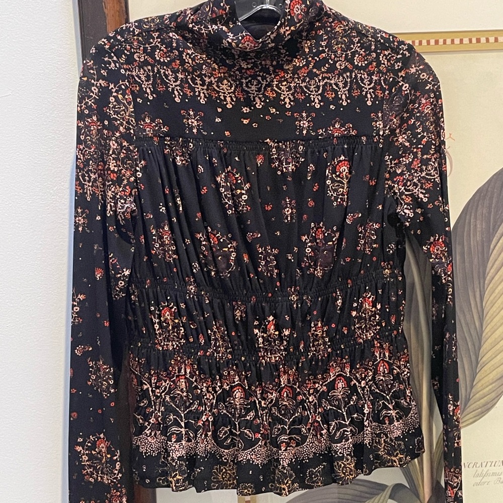 Rebecca Taylor Black and Floral Blouse